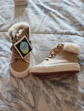 Kids Plush-Lined High-Top Sneakers in Beige